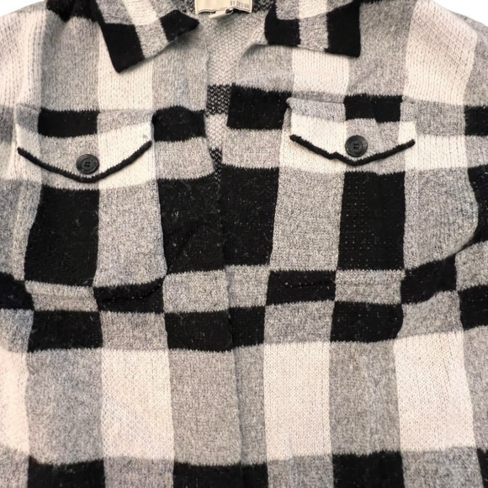 Buffalo Plaid Open Long Cardigan Sweater Black White Boho Cowgirl‎ Long Sleeve - Picture 4 of 14